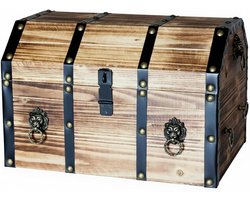 Houten Kist - Decoratieve Schatkist - Opbergen Decoratie - Afsluitbaar met Ringen - 50.8x30.5x31.75 cm - Antiek Bruin