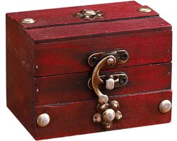 Houten Kist met Deksel - Decoratieve Opbergdoos - Kleine Spullen Opbergen - Handgepolijste Houtnerf - 6x9x6.5 cm - Houtkleur