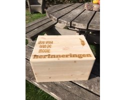 Houten kist met deksel/maat M - met afbeelding mooie herinneringen - ook mogelijk met eigen tekst en-of afbeelding