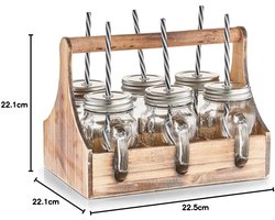 Houten kist met glazen - modern design - set van 6