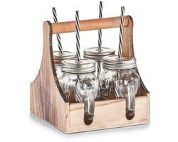 Houten kist met glazen - perfect cadeau - set van 5 - 450 ml