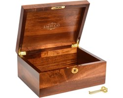 Houten Kist met Scharnierend Deksel - Decoratieve Opbergdoos van Massief Hout