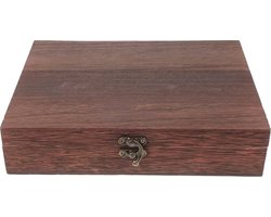 Houten kist met slot en deksel, houten opbergdoos, plat, vintage, decoratieve houten doos, knutseldoos, sieradenorganizer, sieradenhouder voor thuis, kantoor, bruin