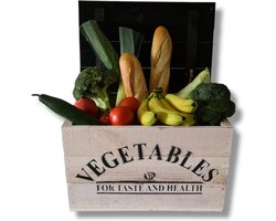 Houten kist naturel met een zwart deksel met opdruk vegetables 45x30x30cm