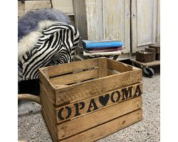 Houten Kist OPA hartje OMA | LiefsLabel | Handgemaakt | Maak Je Kerstpakket | Cadeaupakket | Krat | Fruitkist | Veilingkrat | Cadeau Opa Vaderdag | Cadeau Oma Moederdag| Opbergkist | Speelgoedkist | Krantenbak | Vintage