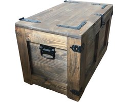 Houten Kist Opbergdoos met Wielen - Vintage Shabby Chic Salontafel