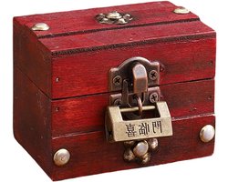 Houten Kist - Opbergdoos Slot - Decoratief Opbergen - Vintage Bronzen Details - 6x9x65 cm - Houtkleur