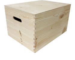 Houten kist - opbergkist met klepdeksel 40cm x 30cm x 23cm. Herinneringskist-speelgoedkist-gereedschapskist-opberger-knutselkist. Onbehandeld.