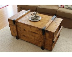Houten Kist Salontafel met Opbergruimte - Vintage Stijl - Lichtbruin Hout - 85x45x48 cm