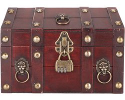 Houten Kist - Schatkist Opbergdoos - Veilige Opslag - Combinatieslot - 24 x 18 x 17 cm - Vintage Rood