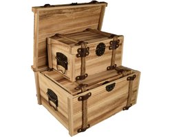 Houten kist - Set van 3 - Gebrand Hout