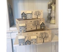 Houten kisten 3-delige set als opbergdoos en decoratie