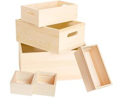Houten Kisten - Opbergdozen - Ambachtelijke Decoratie - Met Handgrepen - 5 Maten - Natuurlijk Hout