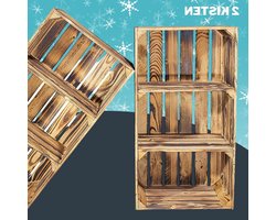 Houten Kisten Set - Opbergkisten - Opbergen & Decoreren - Geflamde Afwerking - 75 cm Hoog - Natuurlijk Hout