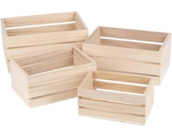 Houten Kisten Set van 4 - Rechthoekig in Verschillende Maten voor Decoratie en Opslag