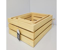 Houten Kistenset – Set van 3 – Rustieke Opbergkisten met Handvatten – Decoratief & Functioneel