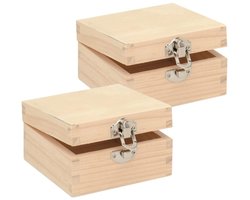 Houten kistje - 2x - 7 x 7 x 4 cm - onbedrukt - hobby sieradenkistje - beschilderen - verven