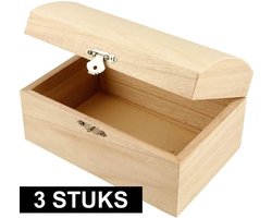 Houten kistje - 3x - onbedrukt - lichtbruin - 16 x 11 x 8 cm - metalen sluiting - schatkistje/juwelen kistje