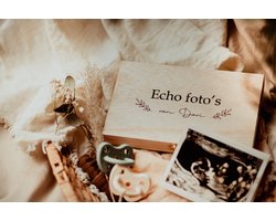 Houten kistje 'Echo foto' van..' - bewaarkistje - zwangerschapsaankondiging