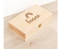 Houten kistje 'Fenne' Regenboog - Tekenkist - Herinneringsdoos - Kraamcadeau - Knutseldoos - Memorybox - Baby - Geboorte