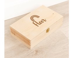 Houten kistje 'Floor' Regenboog - Tekenkist - Herinneringsdoos - Kraamcadeau - Knutseldoos - Memorybox - Baby - Geboorte