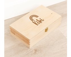 Houten kistje 'Kiki' Regenboog - Tekenkist - Herinneringsdoos - Kraamcadeau - Knutseldoos - Memorybox - Baby - Geboorte