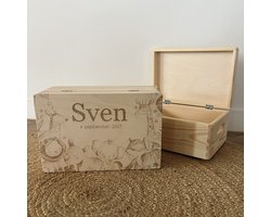 Houten kistje met opdruk - Kraamcadeau - Decoratie kinderkamer - 30x20x14cm - Jungle - Dieren - Persoonlijk cadeau - Baby - decoratie kraamcadeau - Bewaarbox - Herinneringsdoos - Kraamcadeau - Cadeau baby - Memory box - Babyshower -