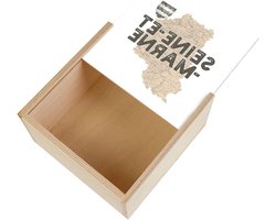 Houten kistje - Opbergdoosje decoratie - Sieraden opbergen - Bedrukt met kaart - 11x11x3.5 cm - Licht dennenhout