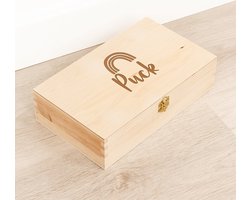 Houten kistje 'Puck' Regenboog - Tekenkist - Herinneringsdoos - Kraamcadeau - Knutseldoos - Memorybox - Baby - Geboorte