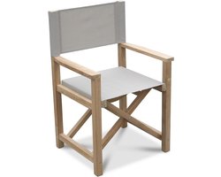 Houten klapstoel van massief teak met taupe katoenen zitting