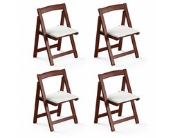 Houten Klapstoelen met Bekleding - Opvouwbare Stoel met Zacht Zitkussen - Scandinavisch Design - Voor Picknicken, kamperen,Eetkamer, Kantoor, Gasten en Feesten - Bruin - 4 Stuks