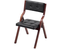 Houten klapstoelen met lederen zitting, set van 2, draagbare opvouwbare stoelen met houten frame, eenvoudige montage, eigentijdse lederen gestoffeerde eetkamerstoelen voor kantoor, evenementen, thuis, zwart