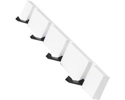 Houten Kledinghangers met Haakframe, Opklapbare Garderoberek Wandhaak met 5 Opvouwbare Haken voor Jassen, Mantels, Sjaals, Hoeden en Handtassen (Wit 4 Haken)