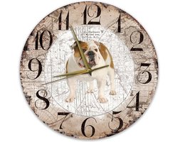 Houten Klok - 30cm - Hond - Engelse Buldog