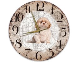 Houten Klok - 30cm - Hond - Shih Tzu