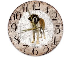 Houten Klok - 30cm - Hond - Sint Bernard (langhaar)