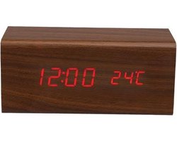 HOUTEN KLOK MET KALENDER EN TEMPERATUUR 18 x 8 x 8 cm