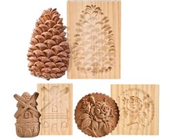 Houten Koekjes Vormen - Bakvormen Set - Koekjes Bakken - 3D Rose Stempel - 3 Stuks - Natuurlijk Hout