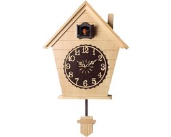 Houten Koekoeksklok - Wandklok Slinger - Tijd Weergeven - Nachtmodus Automatisch - 34 x 56 cm - Houtkleurig