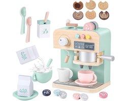 Houten koffiezetapparaat voor kinderen, set van 22 stuks | Rollenspel keukenset | Inclusief maalwerk en koffiezetapparaataccessoires | Educatief speelgoed voor kinderen vanaf 3 jaar