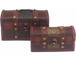Houten Koloniale Kistjes met Reliëfpatroon set van 2 - (bxhxd): ca. 18cm x 10,5cm x 11cm