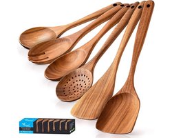 Houten Kookgerei Set - Non-Stick Pan - Keukengereedschap - Kooklepels en Spatels - Kooklepels om Te Koken (Set van 6)