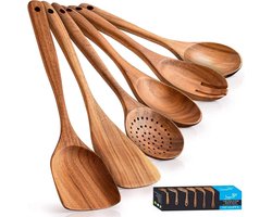Houten Kookgerei Set - Non-Stick Pan - Keukengereedschap - Kooklepels en Spatels - Kooklepels om Te Koken (Set van 6)