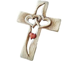 Houten kruis wanddecoratie voor woonkamer, stijlvolle wandversiering, religieuze muurdecoratie en accessoires voor een warme ambiance