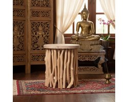 Houten kruk 51 cm – rubberwood – handgemaakt – uniek design met meerdere poten – krukje / bijzettafel naturel