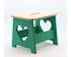Houten kruk voor kinderen - Kinderkruk - Opstapje - Groen - 37x28x30cm - Hartje