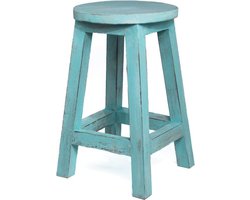 Houten krukje celeste blauw/groen
