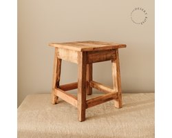 Houten krukje deccoratief 30x26cm - Handgemaakt Plantenkruk - Voetenbankje - Bijzettafeltje