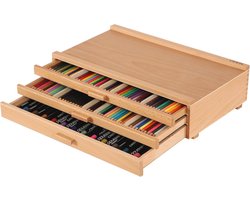 Houten Kunstenaars Opbergdoos met 3 Lades en Verwijderbare Verdelers - Premium Beukenhout Organizer voor Kunstbenodigdheden