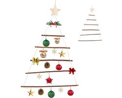 Houten Ladder Decoratie - Kerstboom Ornament - Feestelijke Sfeer - Natuurlijk Hout Materiaal - 53x80 cm - Multicolor